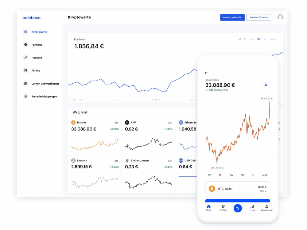 Coinbase-Desktop und Mobile App
